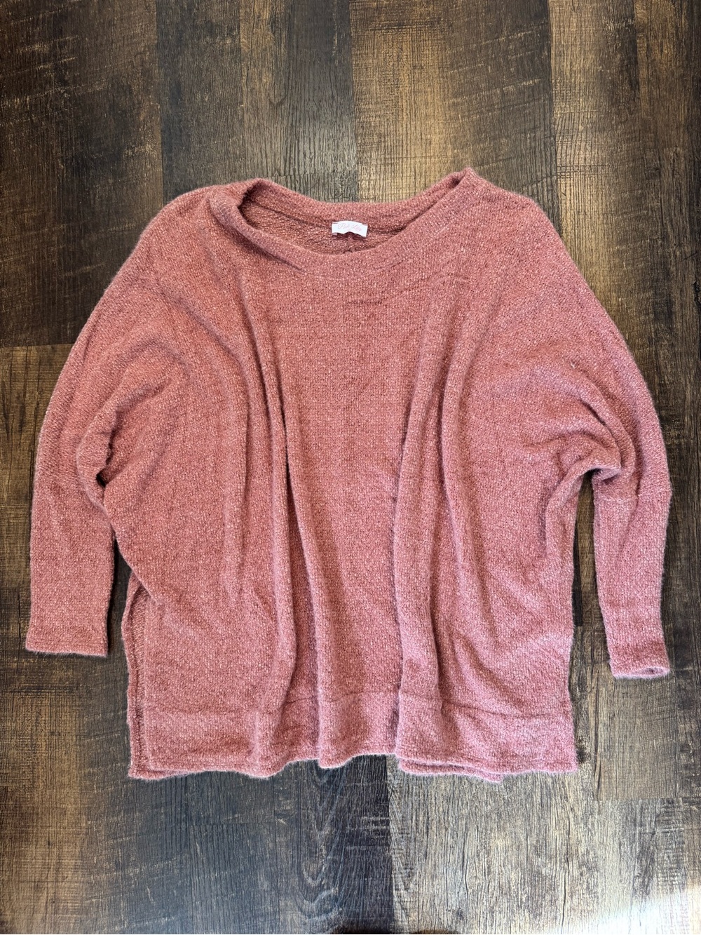 Pink Lily Women's fuzzy Crew Neck Sweater - dusty rose
